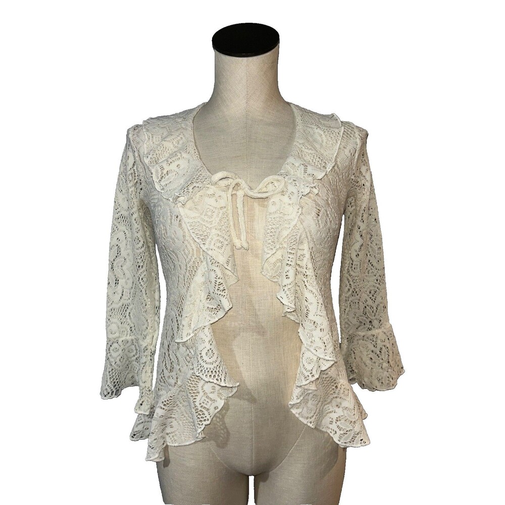 Knitworks Women’s Vintage Lace Tie Front Blouse Top size M Romantic Fairy Boho